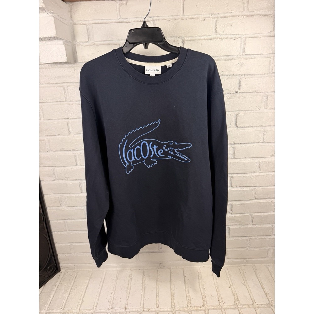 Preppy Lacoste 3XL Navy Big Croc Logo Embroidered Crewneck Sweatshirt Cotton
